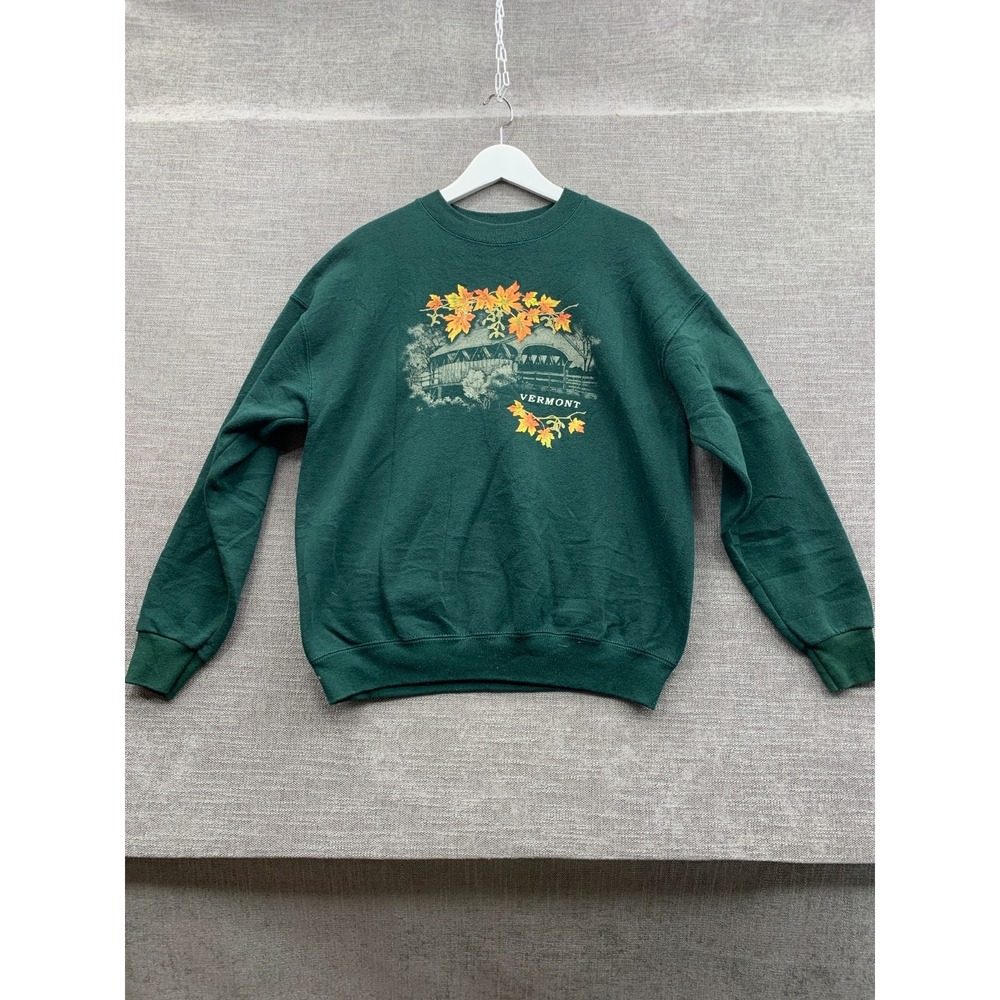 Fruit Of The Loom Sweatshirt Mens Large Green Graphic Fleece Lined Pullover